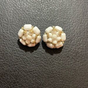 Vintage Germany white milk glass clip on earrings